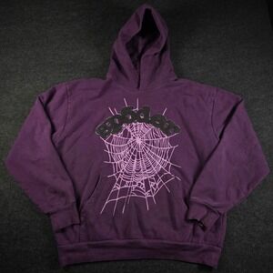 Sp5der Worldwide Purple Spider Web Rhinestone Logo Hoodie Streetwear Unisex XL